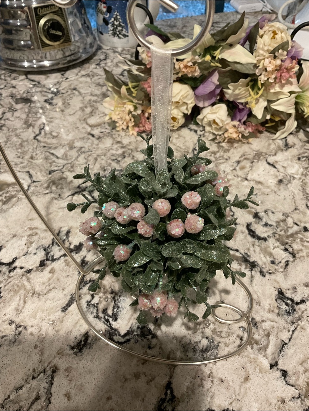 BR-GANZ Pearls Glitter Topiary Hanging Ornament